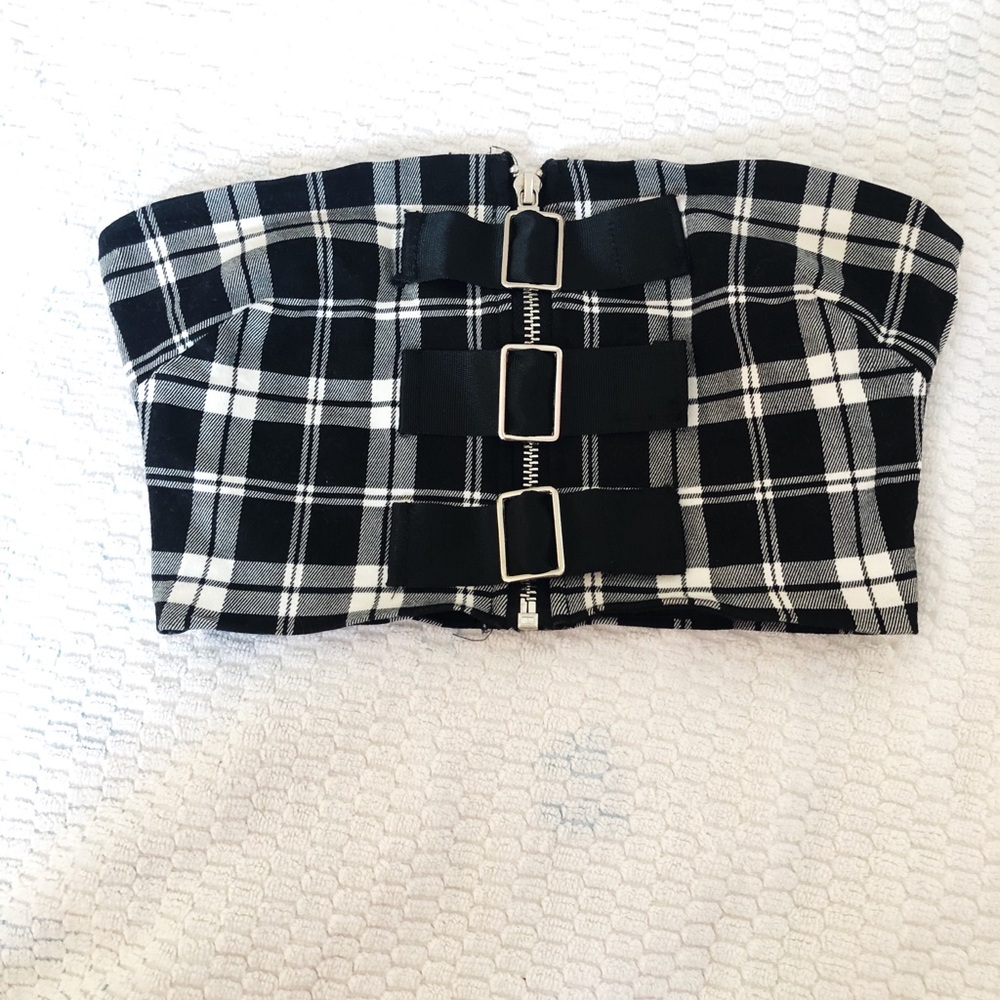 I.AM.GIA Black Plaid Cropped Tube Top